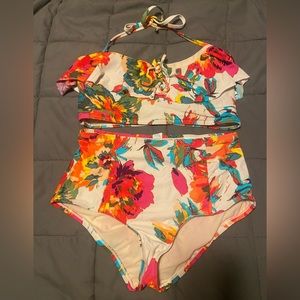 Multi Color Sea Angel High Waisted Bikini. Halter top w/removable straps. Medium